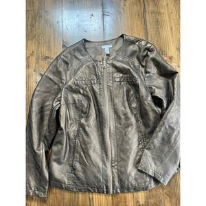 Charter Club Woman Metallic Bronze Faux Leather Quilted Jacket Plus Size 16W